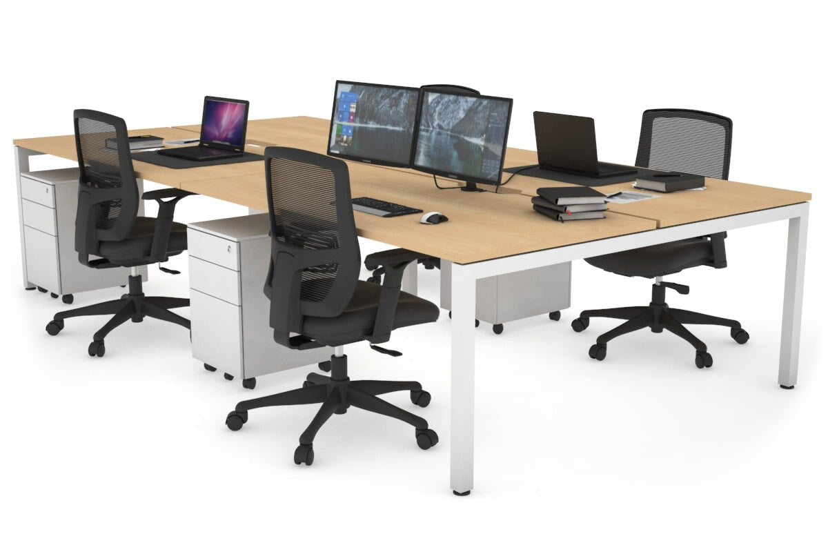 Quadro Square Leg 4 Person Office Workstations [1200L x 800W with Cable Scallop] Jasonl white leg maple none