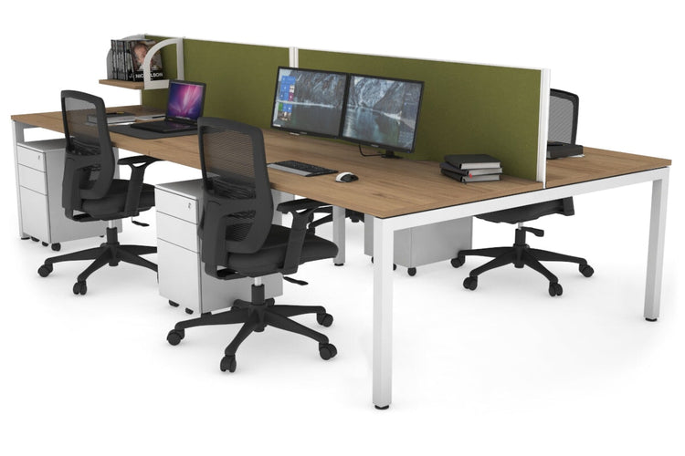 Quadro Square Leg 4 Person Office Workstations [1200L x 800W with Cable Scallop] Jasonl white leg salvage oak green moss (500H x 1200W)