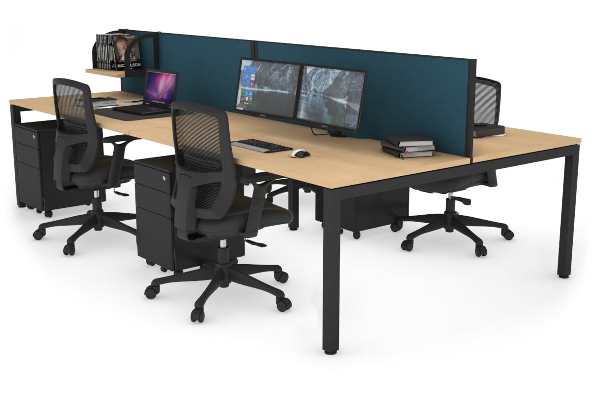 Quadro Square Leg 4 Person Office Workstations [1200L x 800W with Cable Scallop] Jasonl black leg maple deep blue (500H x 1200W)