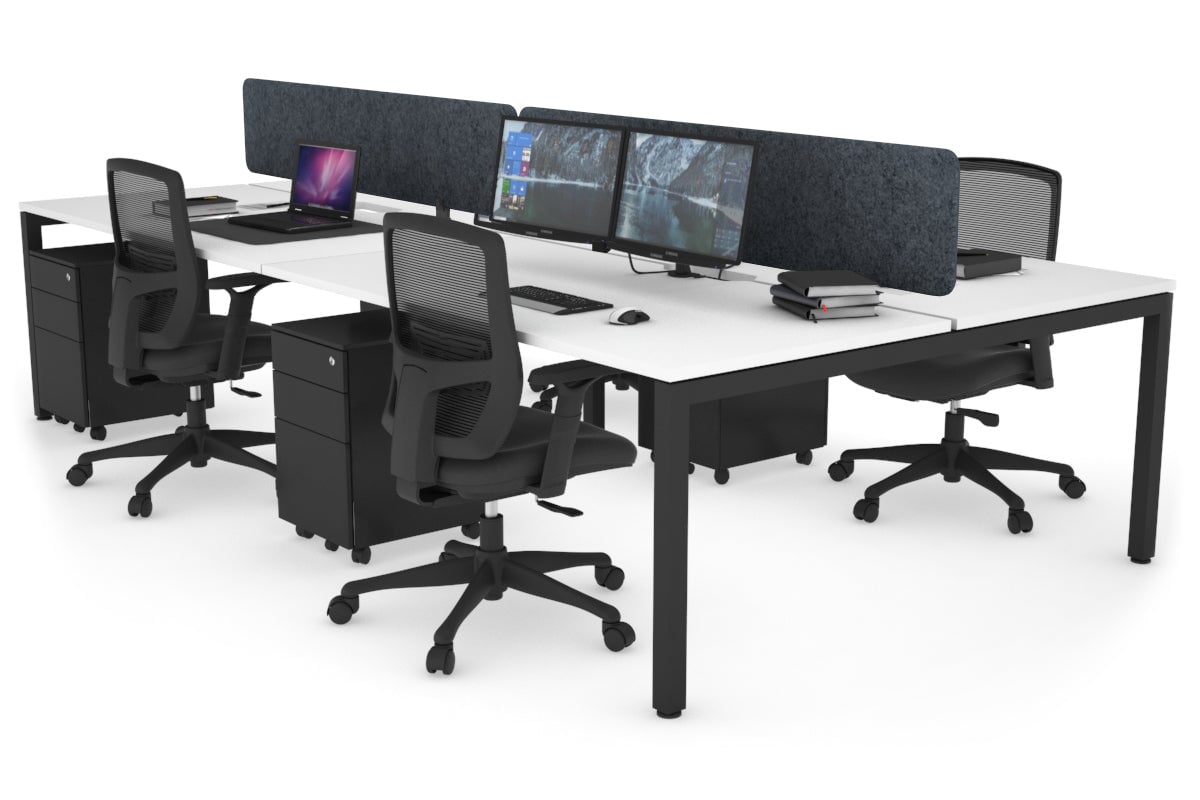 Quadro Square Leg 4 Person Office Workstations [1200L x 800W with Cable Scallop] Jasonl black leg white dark grey echo panel (400H x 1200W)