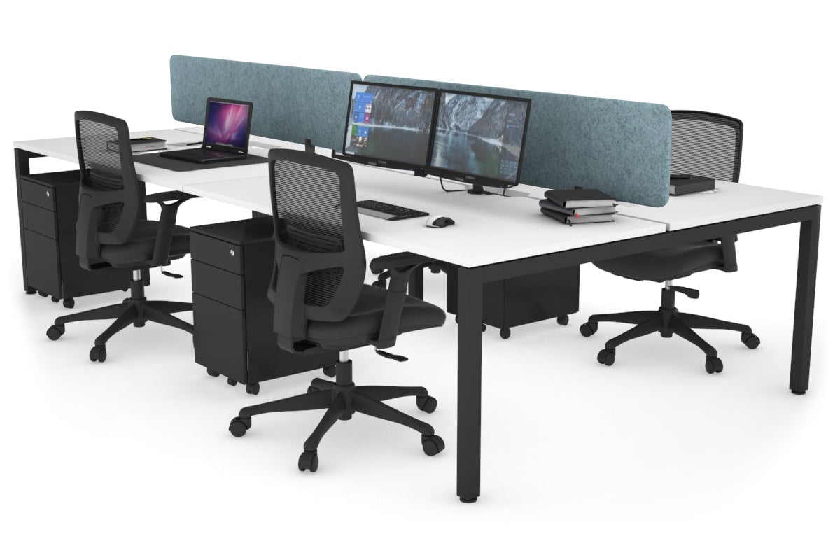 Quadro Square Leg 4 Person Office Workstations [1200L x 800W with Cable Scallop] Jasonl black leg white blue echo panel (400H x 1200W)