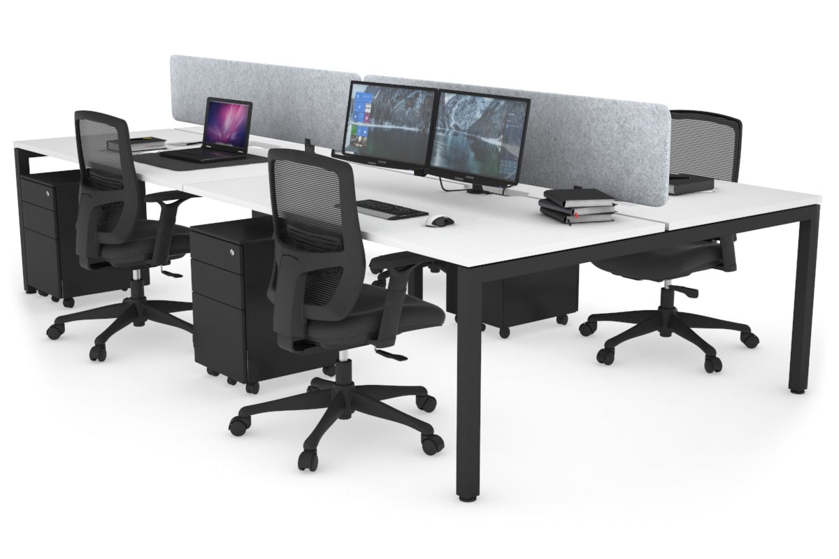 Quadro Square Leg 4 Person Office Workstations [1200L x 800W with Cable Scallop] Jasonl black leg white light grey echo panel (400H x 1200W)