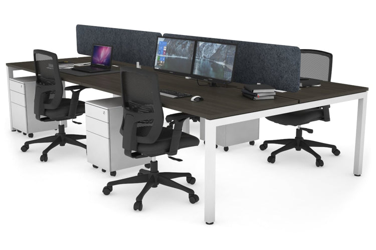 Quadro Square Leg 4 Person Office Workstations [1200L x 800W with Cable Scallop] Jasonl white leg dark oak dark grey echo panel (400H x 1200W)