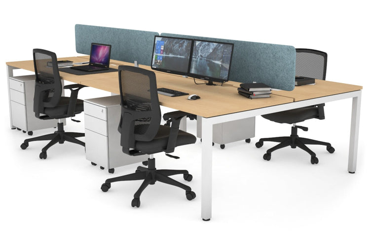 Quadro Square Leg 4 Person Office Workstations [1200L x 800W with Cable Scallop] Jasonl white leg maple blue echo panel (400H x 1200W)