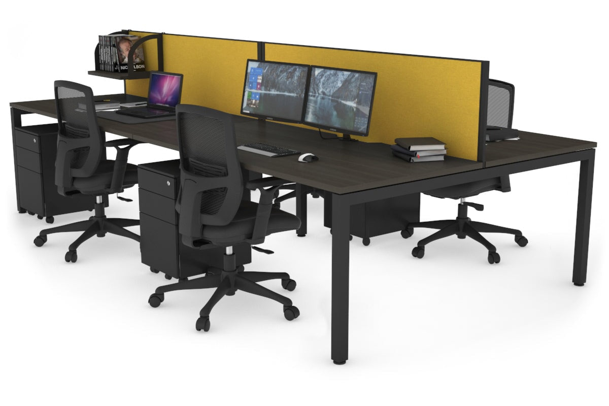 Quadro Square Leg 4 Person Office Workstations [1200L x 800W with Cable Scallop] Jasonl black leg dark oak mustard yellow (500H x 1200W)