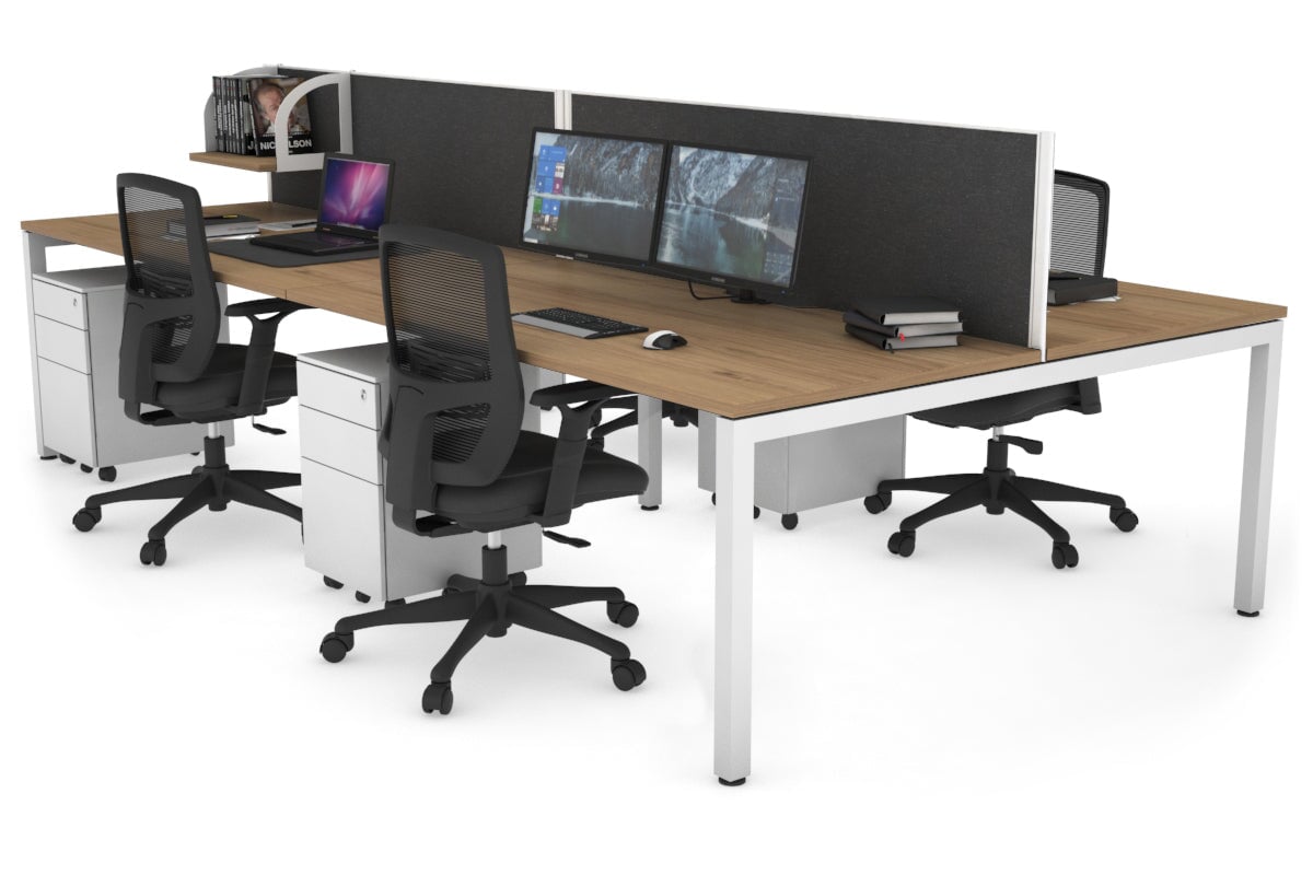 Quadro Square Leg 4 Person Office Workstations [1200L x 800W with Cable Scallop] Jasonl white leg salvage oak moody charcoal (500H x 1200W)