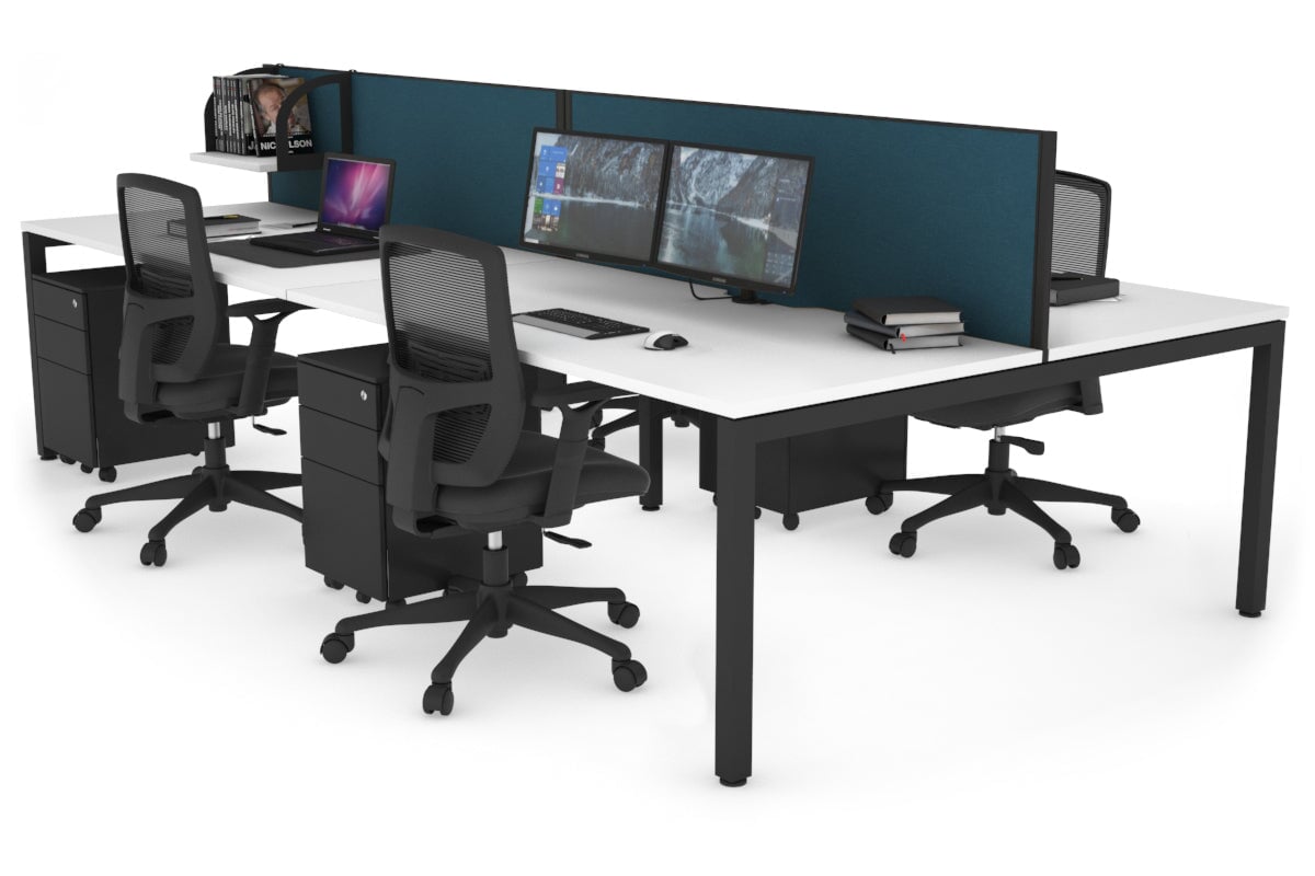Quadro Square Leg 4 Person Office Workstations [1200L x 800W with Cable Scallop] Jasonl black leg white deep blue (500H x 1200W)