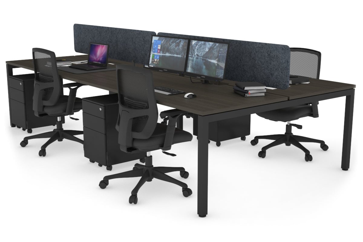 Quadro Square Leg 4 Person Office Workstations [1200L x 800W with Cable Scallop] Jasonl black leg dark oak dark grey echo panel (400H x 1200W)