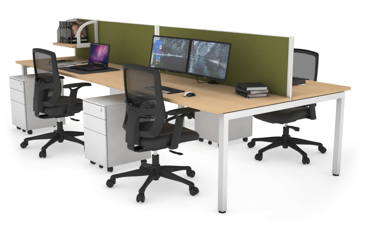 Quadro Square Leg 4 Person Office Workstations [1400L x 700W] Jasonl white leg maple green moss (500H x 1400W)