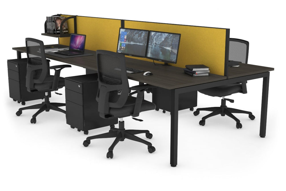 Quadro Square Legs 4 Person Office Workstation [1400L x 700W]-black leg dark oak mustard yellow (500H x 1400W)