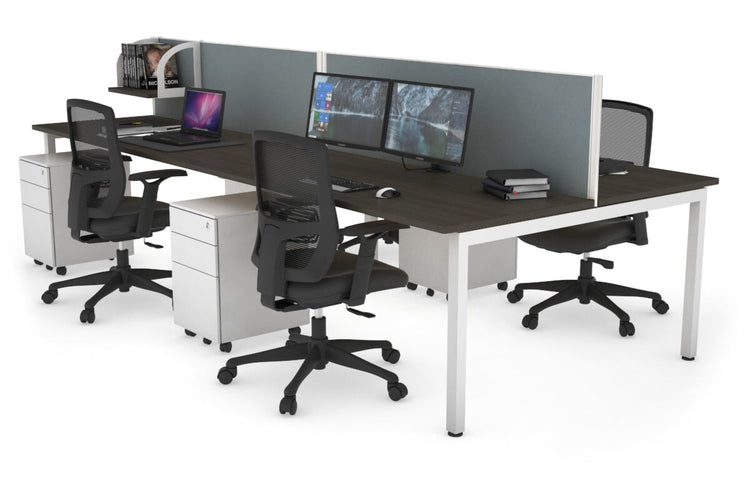 Quadro Square Leg 4 Person Office Workstations [1400L x 700W] Jasonl white leg dark oak cool grey (500H x 1400W)