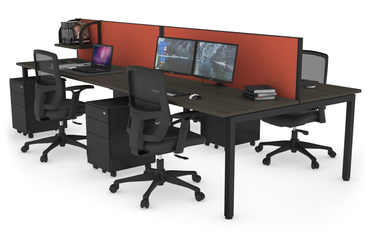 Quadro Square Leg 4 Person Office Workstations [1400L x 700W] Jasonl black leg dark oak orange squash (500H x 1400W)