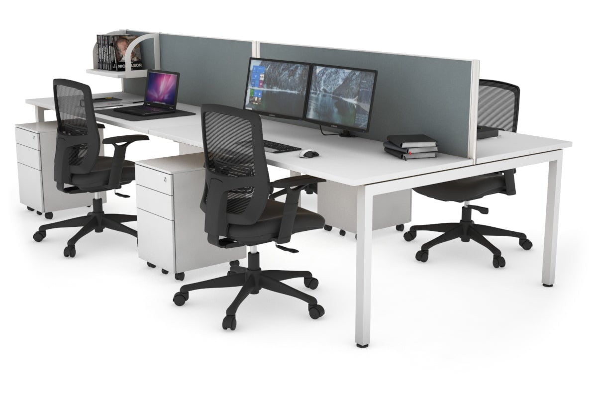 Quadro Square Leg 4 Person Office Workstations [1400L x 700W] Jasonl white leg white cool grey (500H x 1400W)
