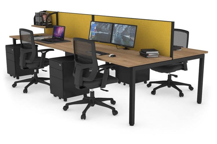 Quadro Square Leg 4 Person Office Workstations [1400L x 700W] Jasonl black leg salvage oak mustard yellow (500H x 1400W)