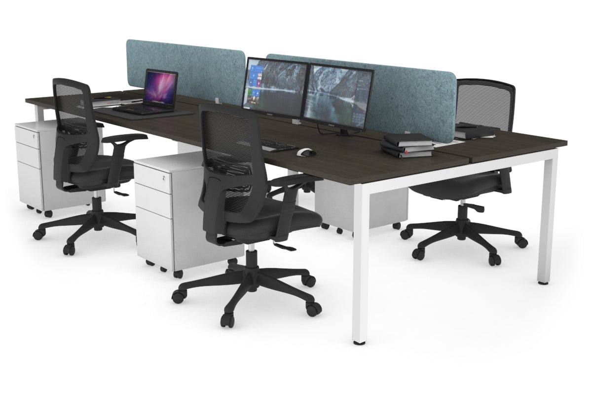 Quadro Square Leg 4 Person Office Workstations [1400L x 700W] Jasonl white leg dark oak blue echo panel (400H x 1200W)