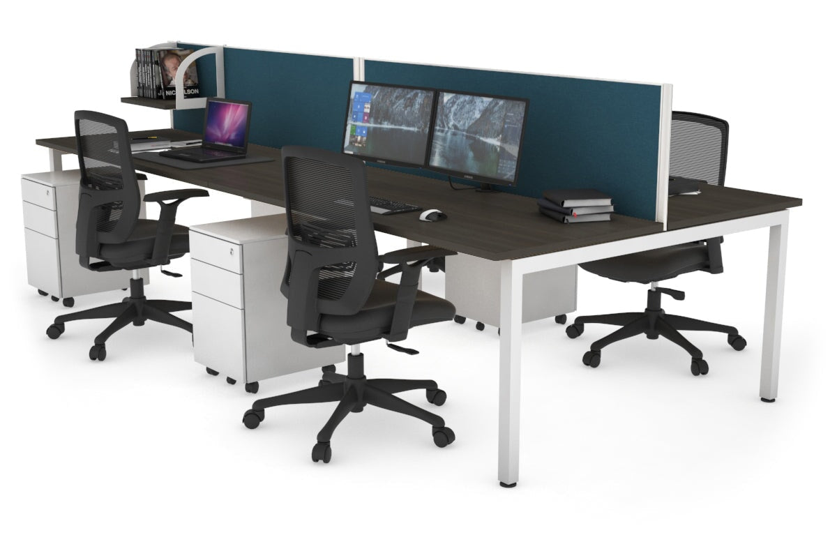 Quadro Square Leg 4 Person Office Workstations [1400L x 700W] Jasonl white leg dark oak deep blue (500H x 1400W)