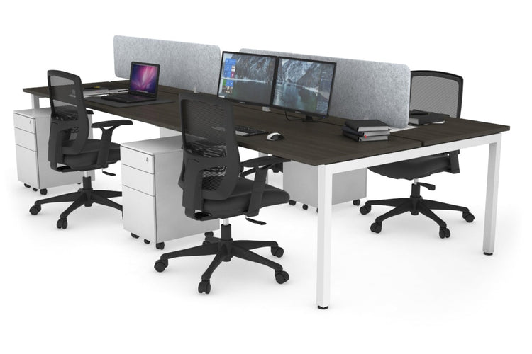 Quadro Square Leg 4 Person Office Workstations [1400L x 700W] Jasonl white leg dark oak light grey echo panel (400H x 1200W)
