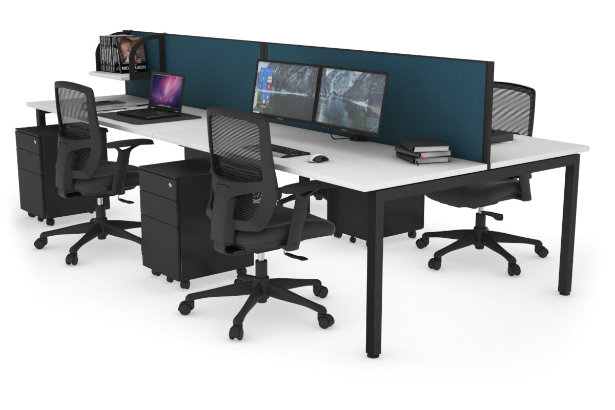 Quadro Square Leg 4 Person Office Workstations [1400L x 700W] Jasonl black leg white deep blue (500H x 1400W)