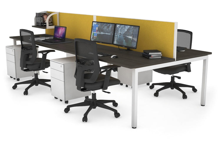 Quadro Square Leg 4 Person Office Workstations [1400L x 700W] Jasonl white leg dark oak mustard yellow (500H x 1400W)