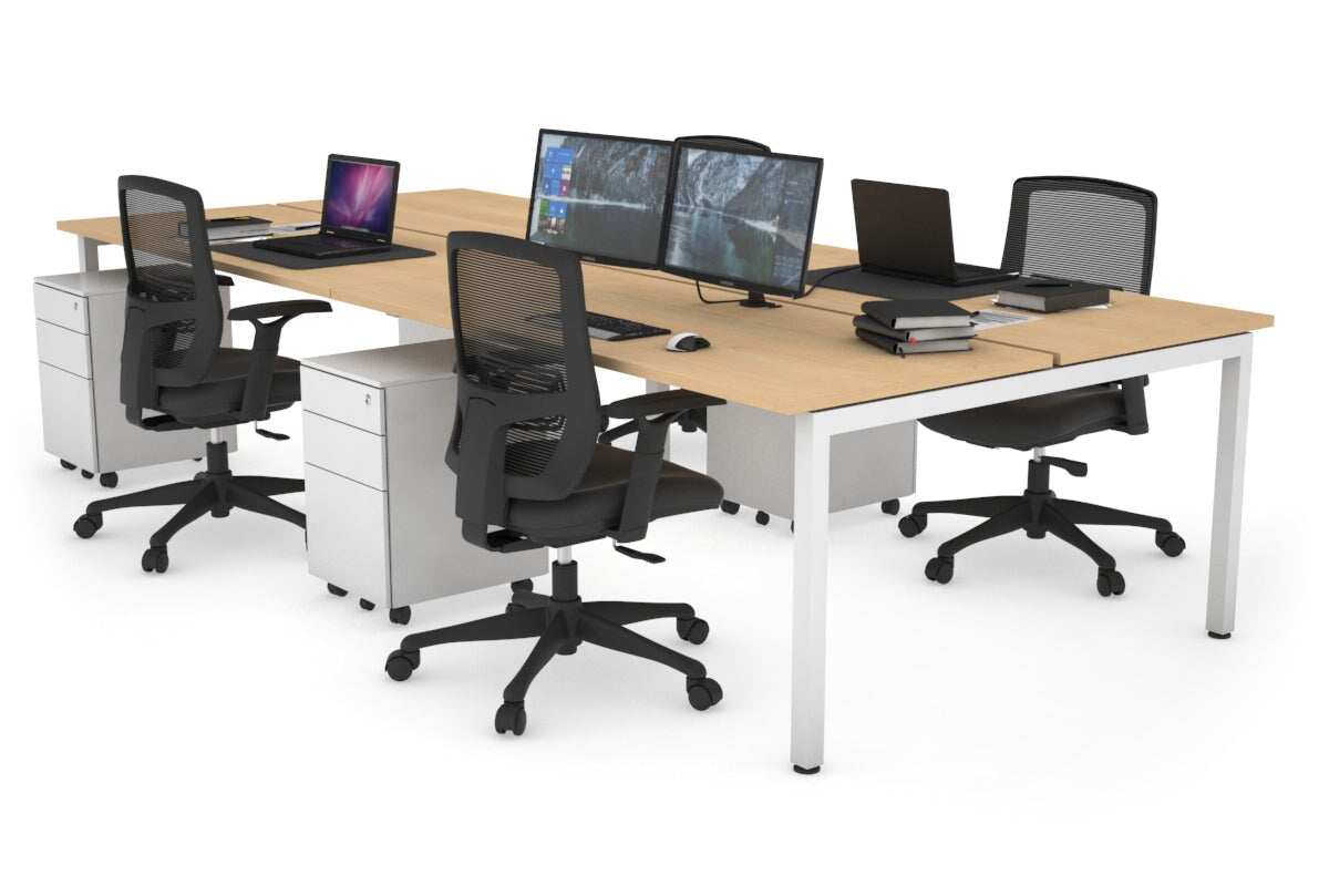 Quadro Square Leg 4 Person Office Workstations [1400L x 700W] Jasonl white leg maple none