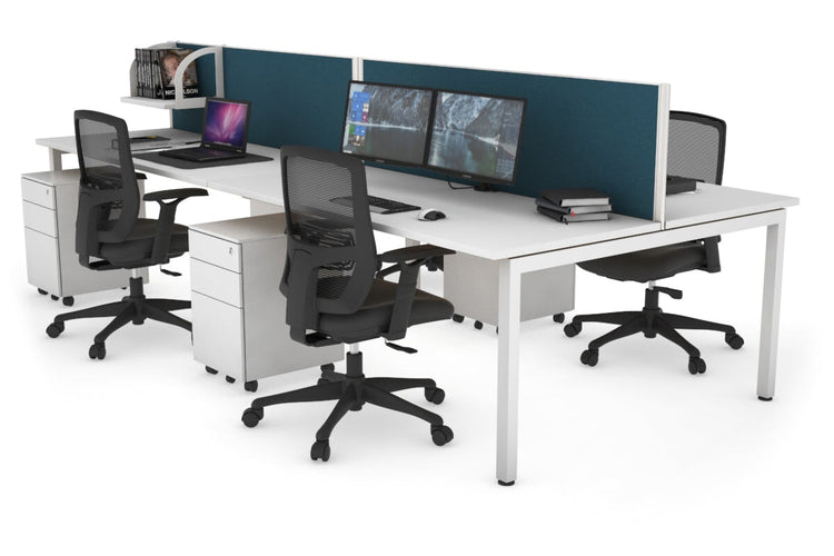 Quadro Square Leg 4 Person Office Workstations [1400L x 700W] Jasonl white leg white deep blue (500H x 1400W)