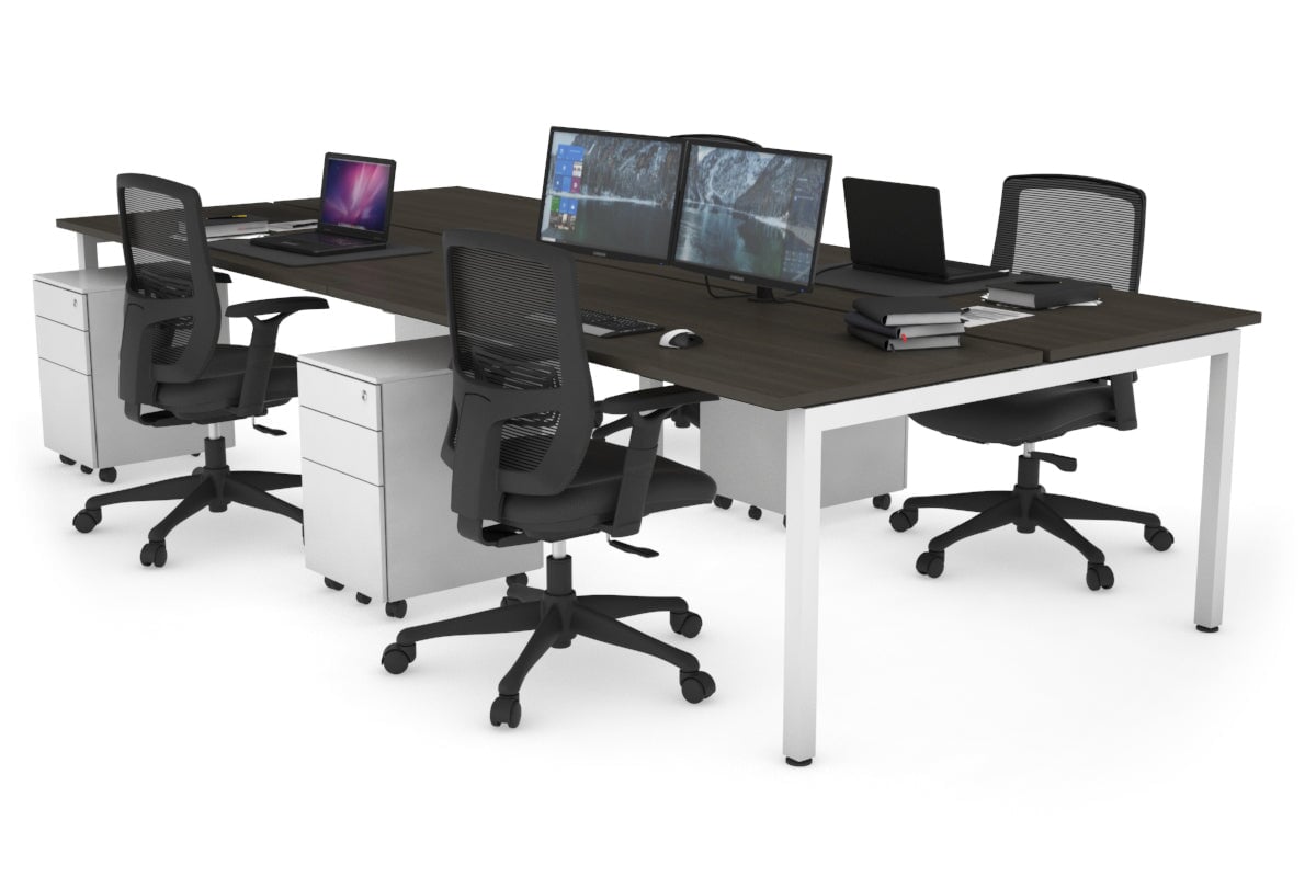 Quadro Square Leg 4 Person Office Workstations [1400L x 700W] Jasonl white leg dark oak none
