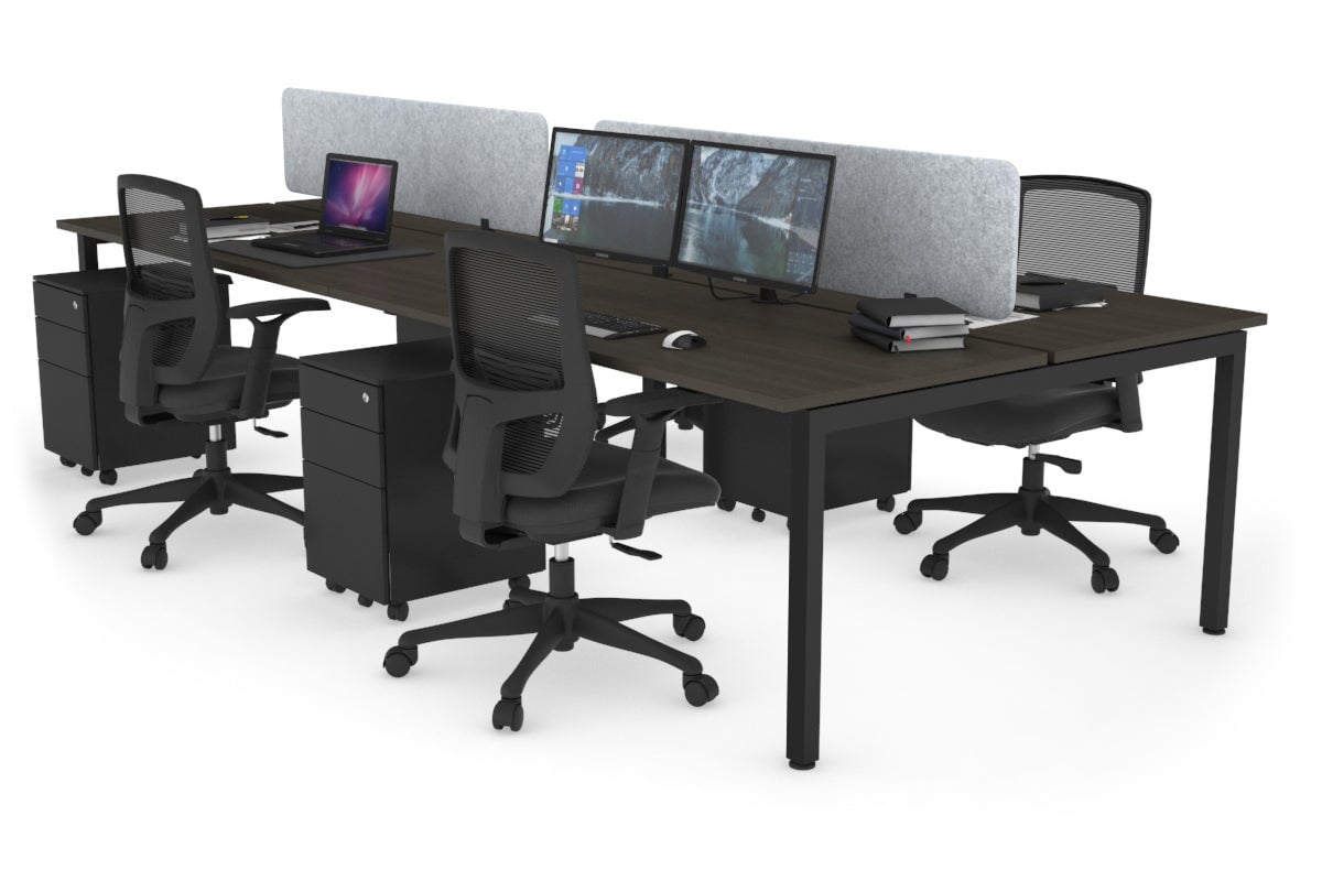 Quadro Square Leg 4 Person Office Workstations [1400L x 700W] Jasonl black leg dark oak light grey echo panel (400H x 1200W)