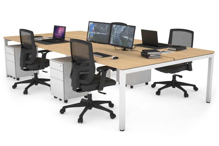 Quadro Square Leg 4 Person Office Workstations [1400L x 800W with Cable Scallop] Jasonl white leg maple none