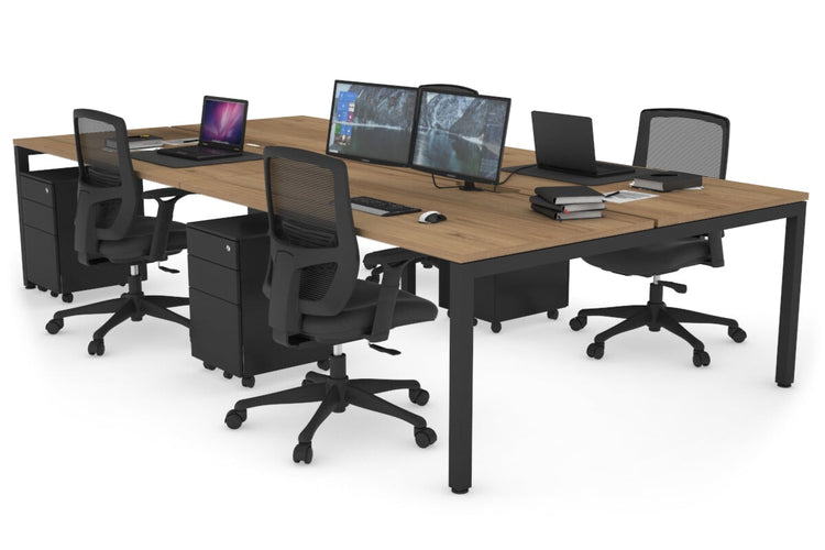 Quadro Square Leg 4 Person Office Workstations [1400L x 800W with Cable Scallop] Jasonl black leg salvage oak none