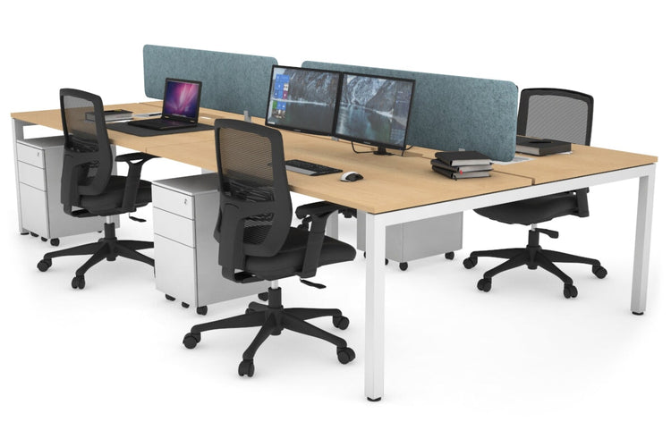 Quadro Square Leg 4 Person Office Workstations [1400L x 800W with Cable Scallop] Jasonl white leg maple blue echo panel (400H x 1200W)