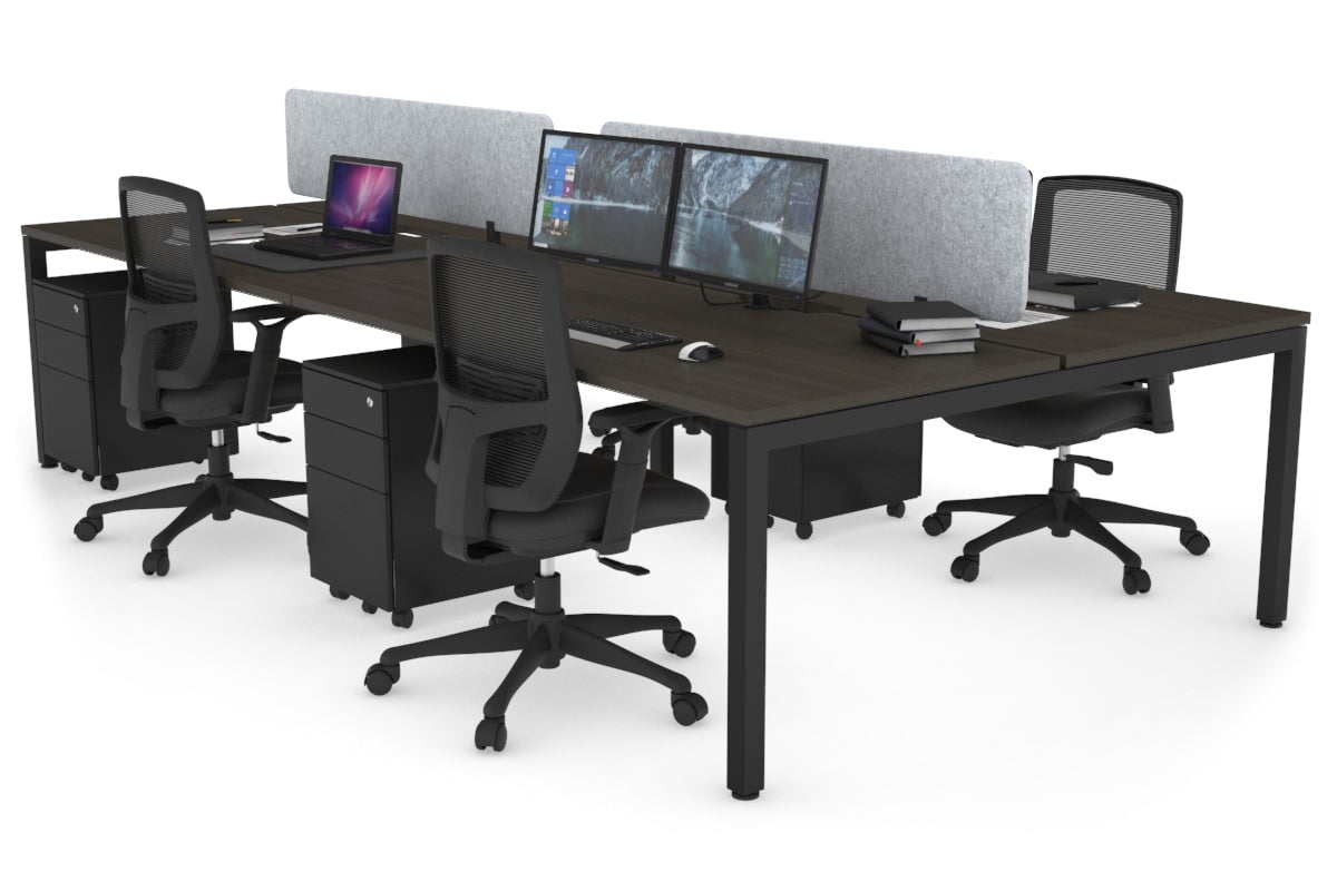 Quadro Square Leg 4 Person Office Workstations [1400L x 800W with Cable Scallop] Jasonl black leg dark oak light grey echo panel (400H x 1200W)