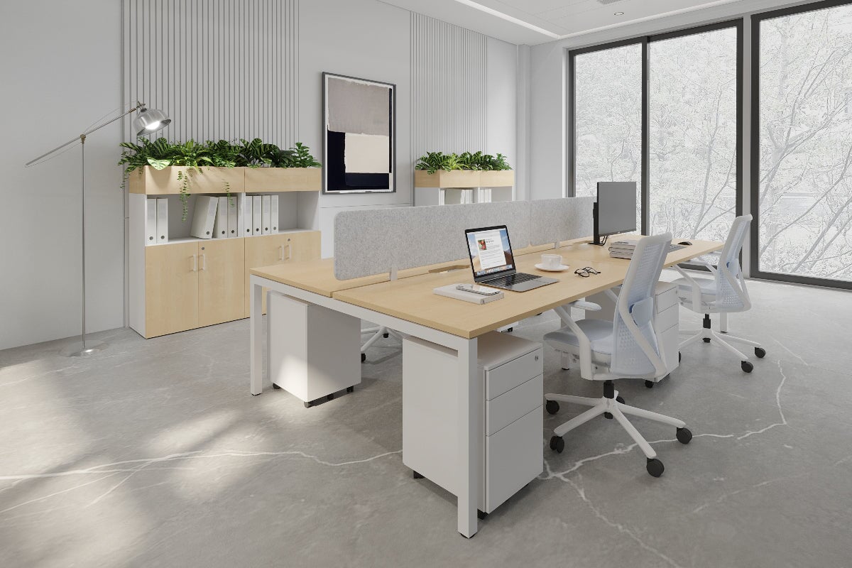 Quadro Square Leg 4 Person Office Workstations [1400L x 800W with Cable Scallop] Jasonl 