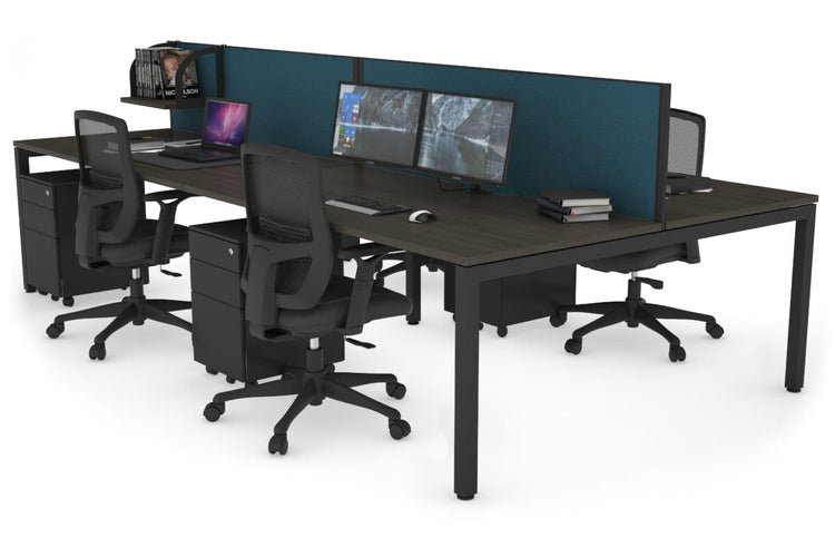 Quadro Square Leg 4 Person Office Workstations [1400L x 800W with Cable Scallop] Jasonl black leg dark oak deep blue (500H x 1400W)