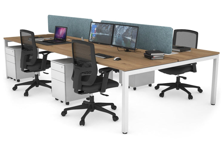 Quadro Square Leg 4 Person Office Workstations [1400L x 800W with Cable Scallop] Jasonl white leg salvage oak blue echo panel (400H x 1200W)