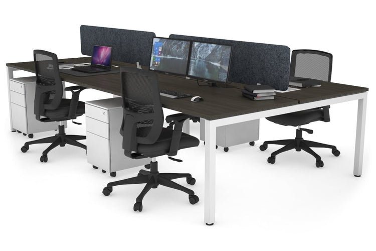 Quadro Square Leg 4 Person Office Workstations [1400L x 800W with Cable Scallop] Jasonl white leg dark oak dark grey echo panel (400H x 1200W)