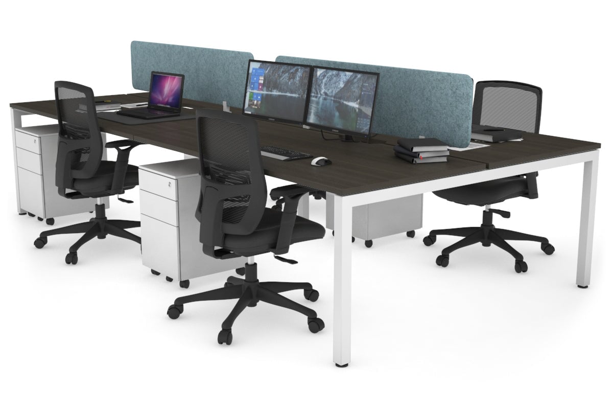 Quadro Square Leg 4 Person Office Workstations [1400L x 800W with Cable Scallop] Jasonl white leg dark oak blue echo panel (400H x 1200W)