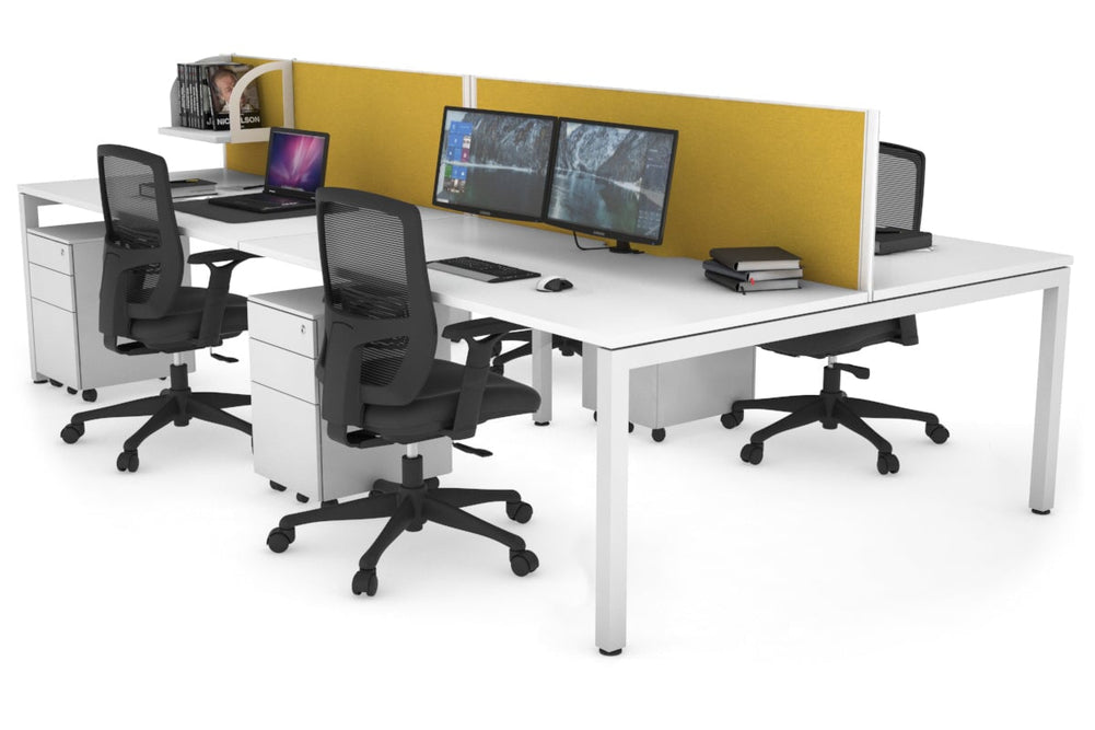Quadro Square Legs 4 Person Office Workstation [1400L x 800W with Cable Scallop]-white leg white mustard yellow (500H x 1400W)