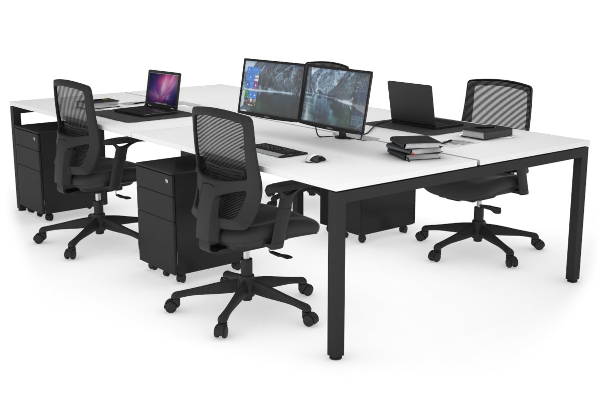 Quadro Square Leg 4 Person Office Workstations [1400L x 800W with Cable Scallop] Jasonl black leg white none