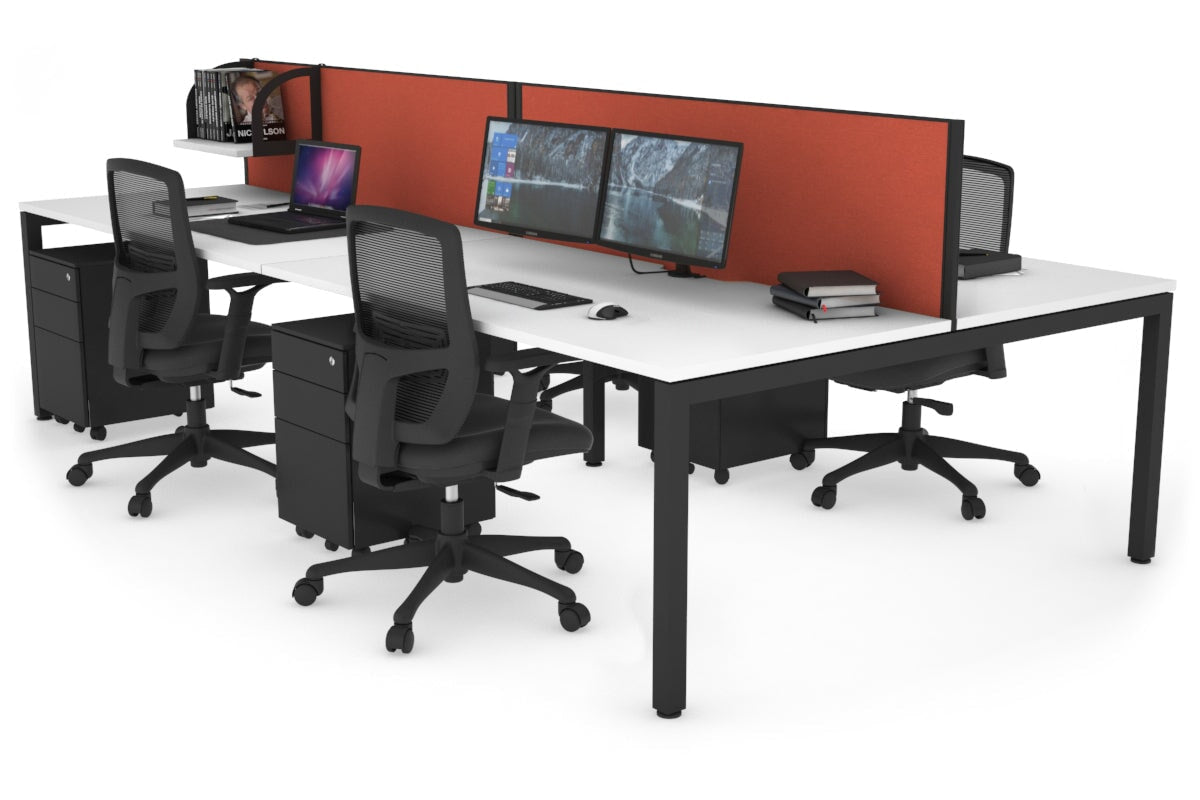 Quadro Square Leg 4 Person Office Workstations [1400L x 800W with Cable Scallop] Jasonl black leg white orange squash (500H x 1400W)