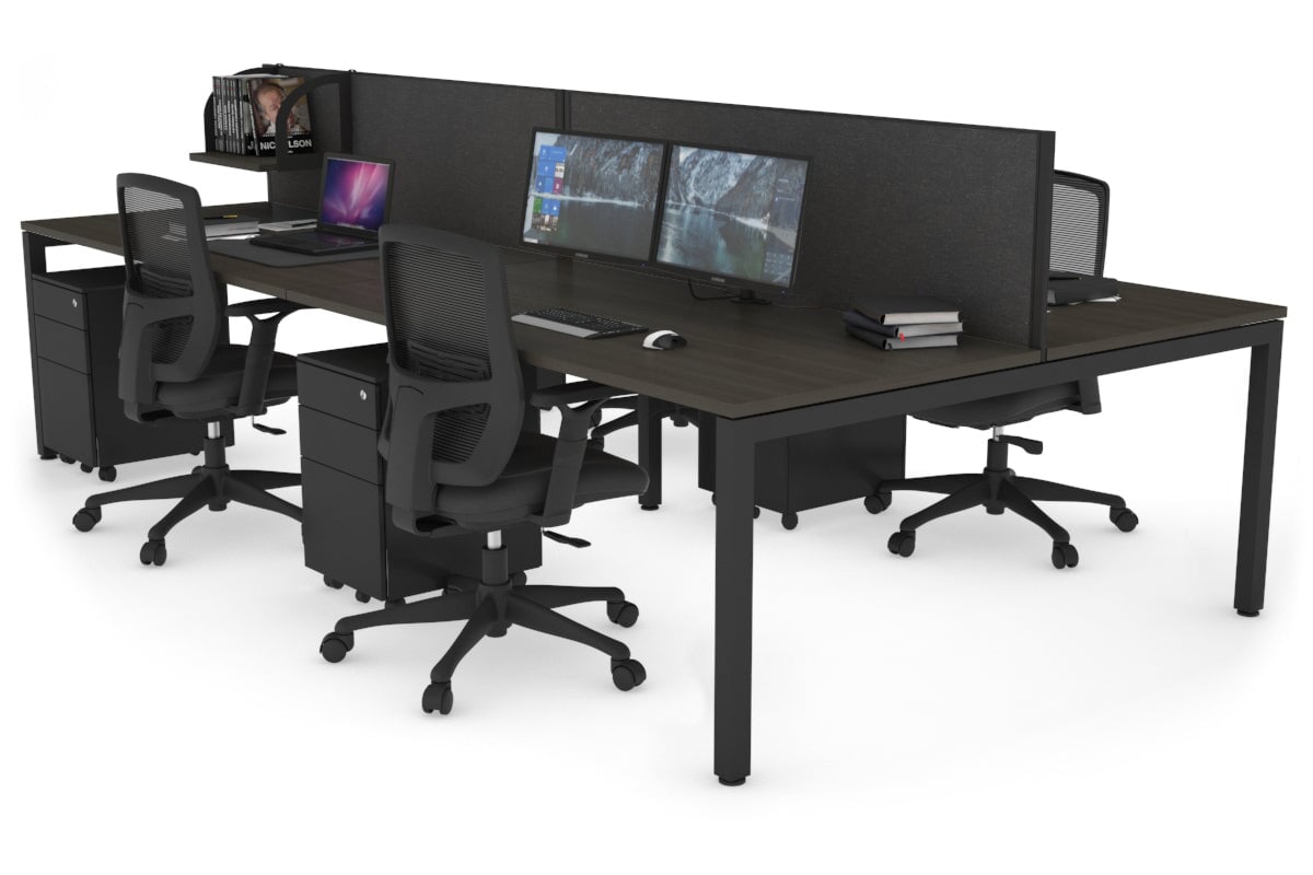 Quadro Square Leg 4 Person Office Workstations [1400L x 800W with Cable Scallop] Jasonl black leg dark oak moody charcoal (500H x 1400W)