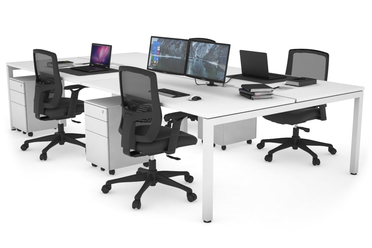 Quadro Square Leg 4 Person Office Workstations [1400L x 800W with Cable Scallop] Jasonl white leg white none