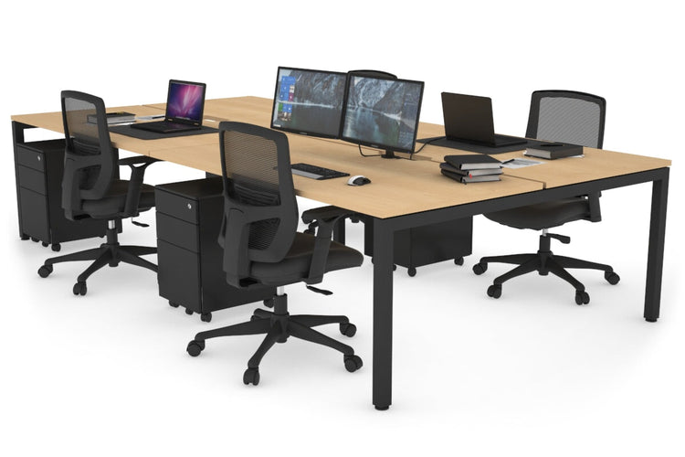 Quadro Square Leg 4 Person Office Workstations [1400L x 800W with Cable Scallop] Jasonl black leg maple none