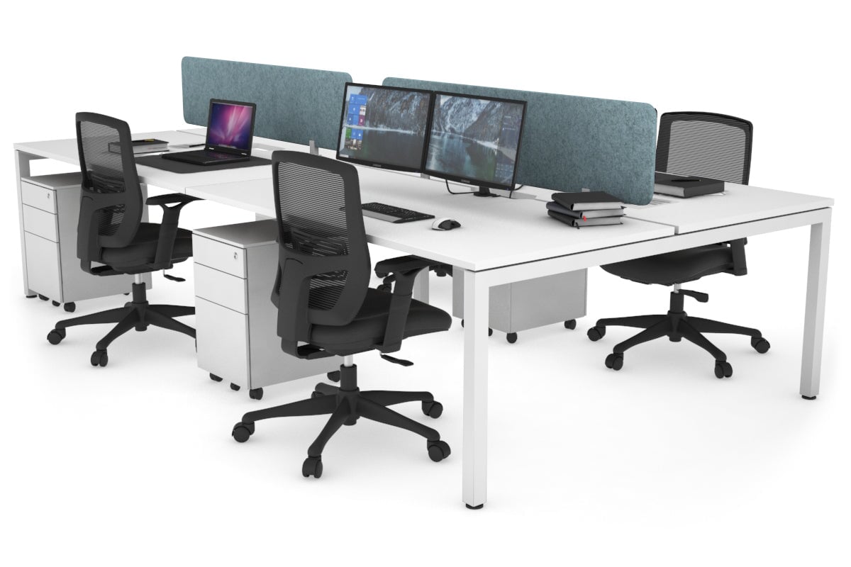 Quadro Square Leg 4 Person Office Workstations [1400L x 800W with Cable Scallop] Jasonl white leg white blue echo panel (400H x 1200W)