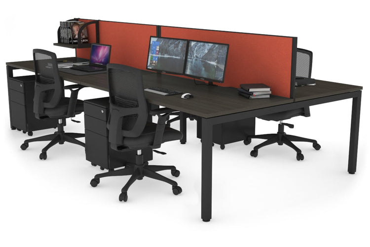 Quadro Square Leg 4 Person Office Workstations [1400L x 800W with Cable Scallop] Jasonl black leg dark oak orange squash (500H x 1400W)