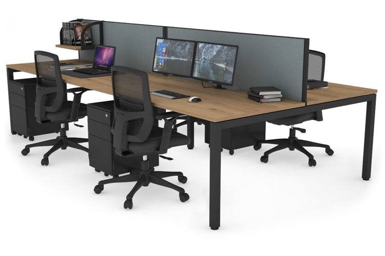 Quadro Square Leg 4 Person Office Workstations [1400L x 800W with Cable Scallop] Jasonl black leg salvage oak cool grey (500H x 1400W)