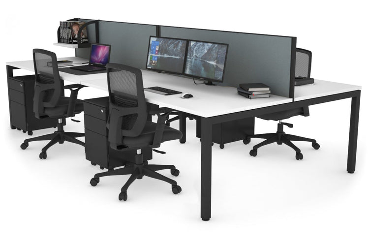 Quadro Square Leg 4 Person Office Workstations [1400L x 800W with Cable Scallop] Jasonl black leg white cool grey (500H x 1400W)