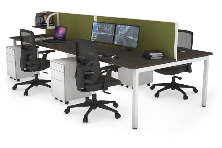 Quadro Square Leg 4 Person Office Workstations [1600L x 700W] Jasonl white leg dark oak green moss (500H x 1600W)