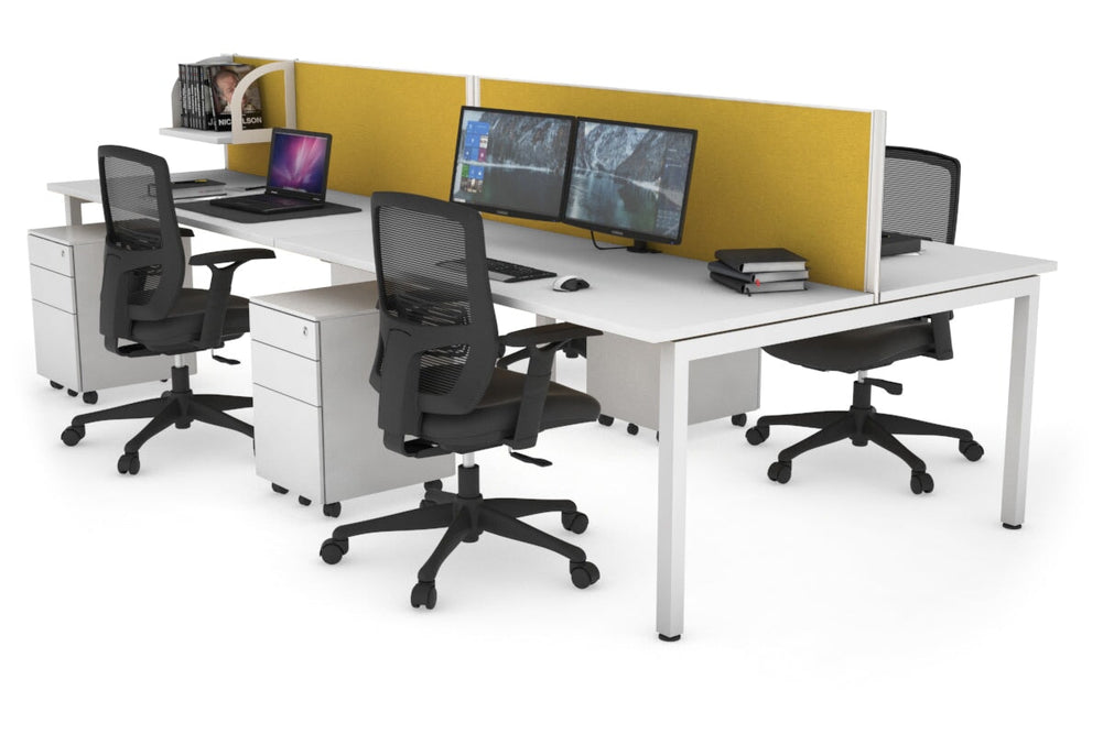 Quadro Square Legs 4 Person Office Workstation [1600L x 700W]-white leg white mustard yellow (500H x 1600W)
