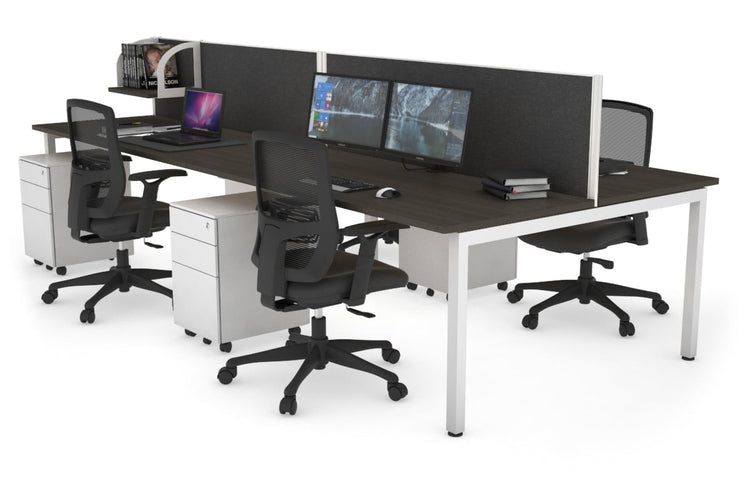 Quadro Square Leg 4 Person Office Workstations [1600L x 700W] Jasonl white leg dark oak moody charcoal (500H x 1600W)