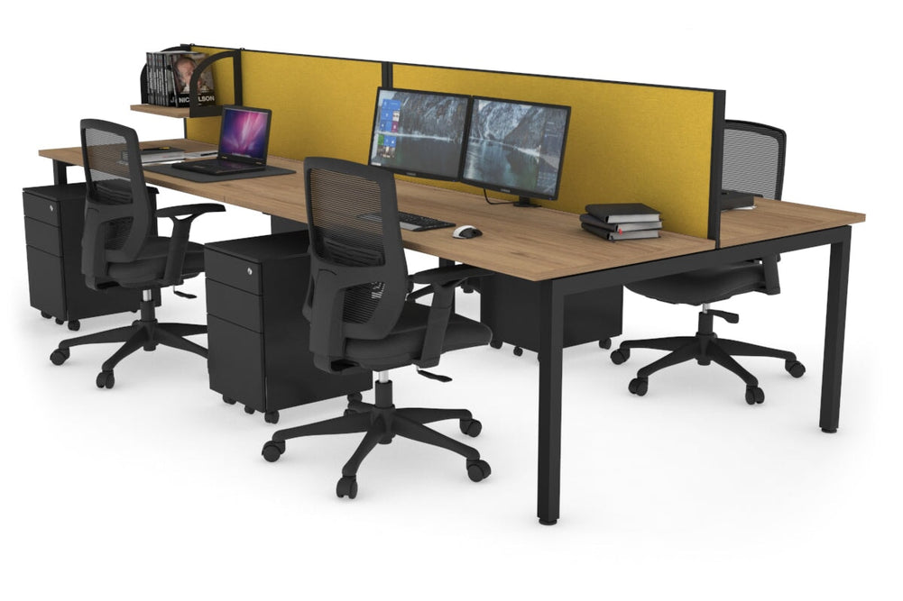 Quadro Square Legs 4 Person Office Workstation [1600L x 700W]-black leg salvage oak mustard yellow (500H x 1600W)